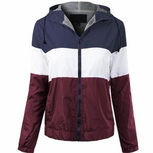 Ambiance Windbreaker Full Zip Color Block Jacket NWT